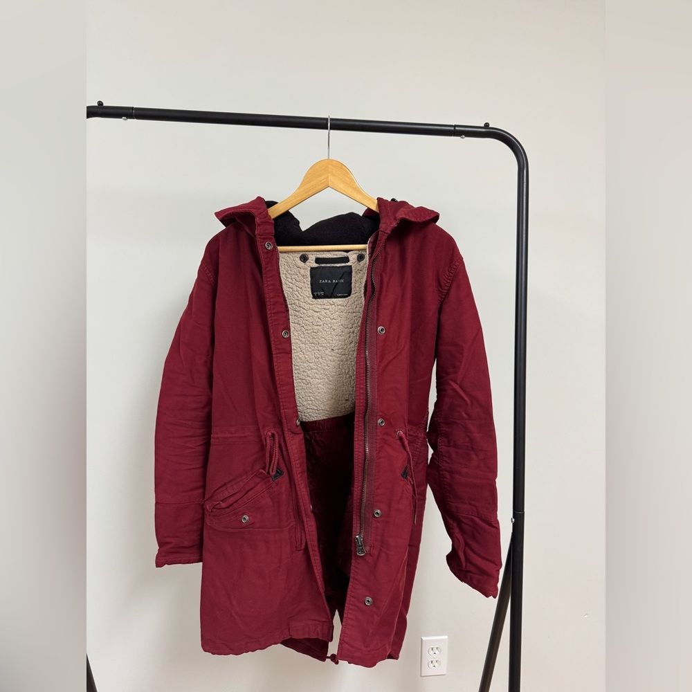Zara Burgundy Sherpa-Lined Jacket